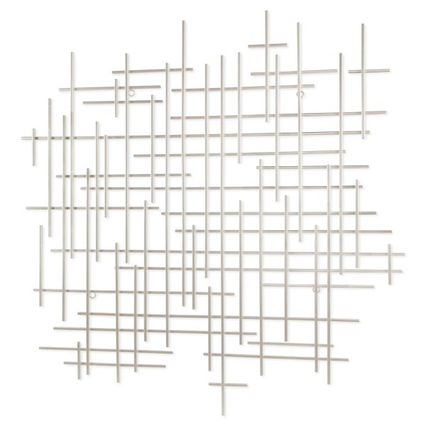 39" X 38" Silver  Metal Abstract Lines Hanging Dimensional Sculpture