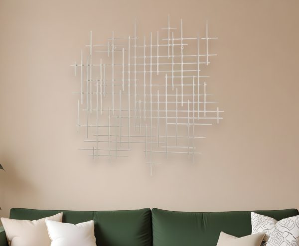 39" X 38" Silver  Metal Abstract Lines Hanging Dimensional Sculpture - Image 2