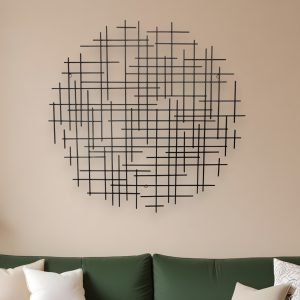 37" X 38" Black Metal Abstract Lines Round Hanging Dimensional Sculpture