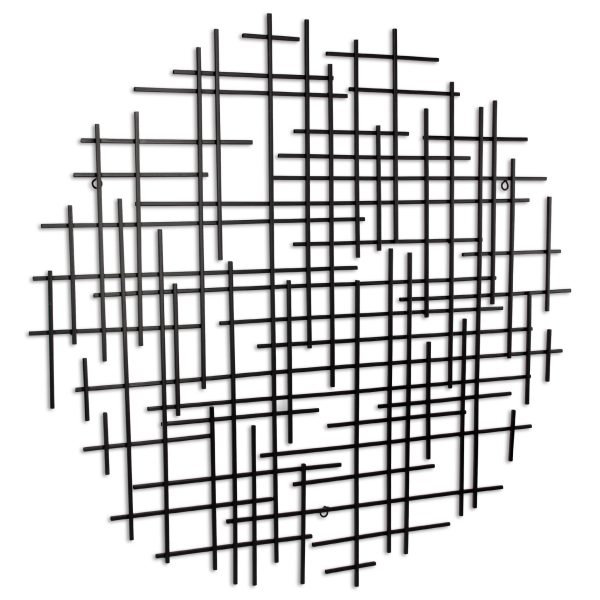 37" X 38" Black Metal Abstract Lines Round Hanging Dimensional Sculpture - Image 2