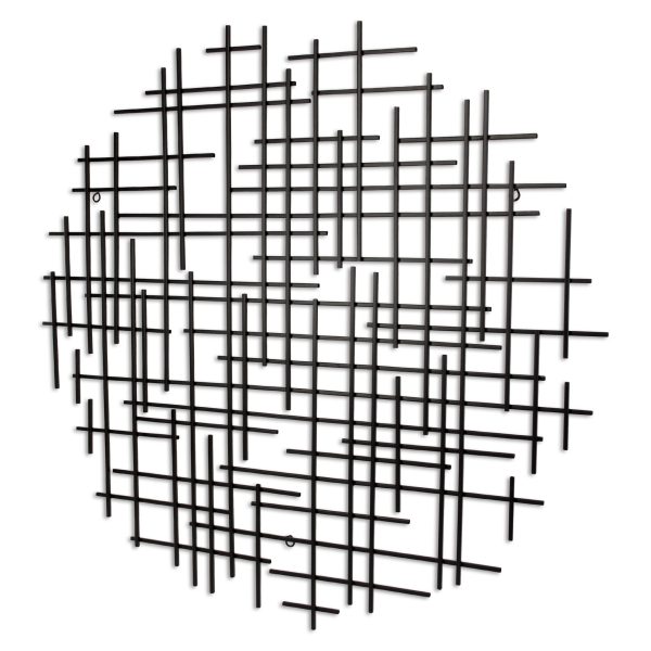 37" X 38" Black Metal Abstract Lines Round Hanging Dimensional Sculpture - Image 3