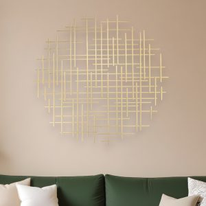 37" X 38" Gold  Metal Abstract Lines Round Hanging Dimensional Sculpture