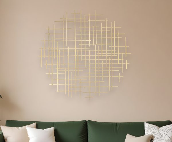 37" X 38" Gold  Metal Abstract Lines Round Hanging Dimensional Sculpture