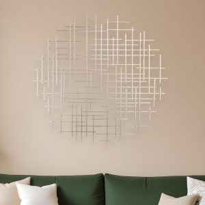 37" X 38" Silver Metal Abstract Lines Round Hanging Dimensional Sculpture
