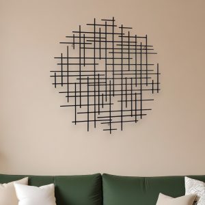 30" X 30" Black Metal Abstract Lines Round Hanging Dimensional Sculpture