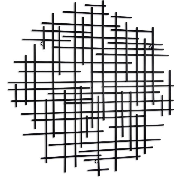 30" X 30" Black Metal Abstract Lines Round Hanging Dimensional Sculpture - Image 3