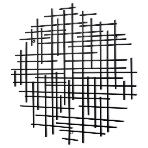 30" X 30" Black Metal Abstract Lines Round Hanging Dimensional Sculpture - Image 2