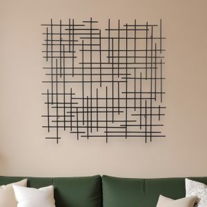 30" X 30" Black Metal Abstract Lines Hanging Dimensional Sculpture