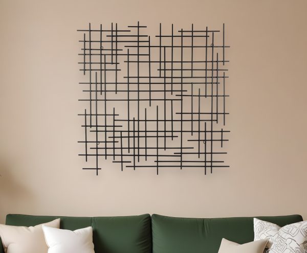 30" X 30" Black Metal Abstract Lines Hanging Dimensional Sculpture