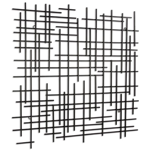 30" X 30" Black Metal Abstract Lines Hanging Dimensional Sculpture - Image 2