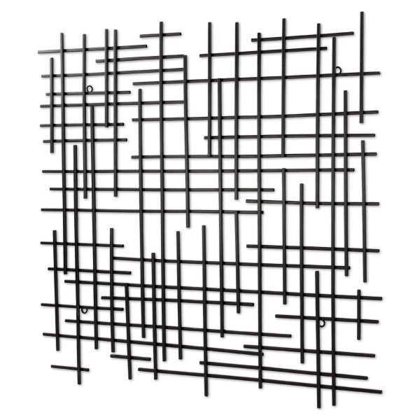 30" X 30" Black Metal Abstract Lines Hanging Dimensional Sculpture - Image 3