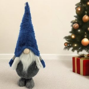 27" Blue And Gray Fabric Standing Gnome