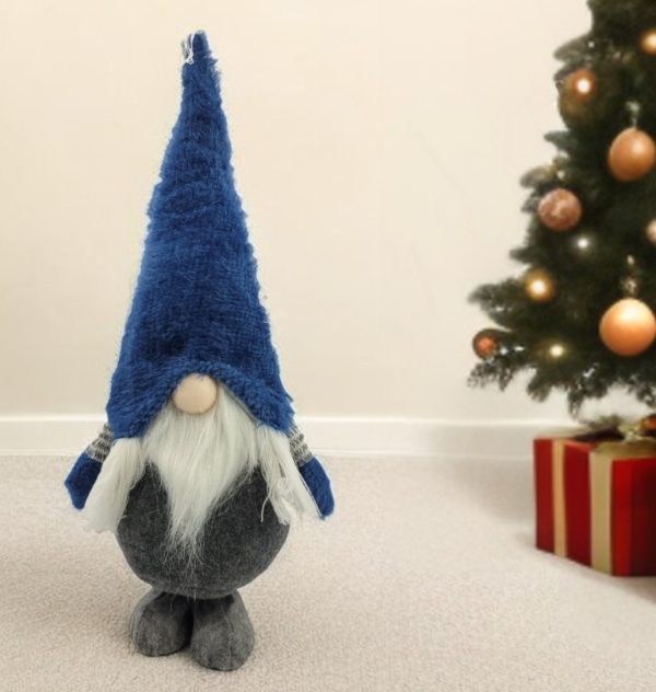 27" Blue And Gray Fabric Standing Gnome
