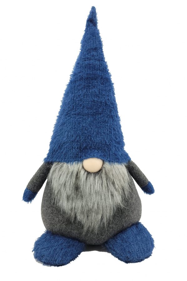23" Blue And Gray Fabric Standing Gnome Sculpture - Image 3