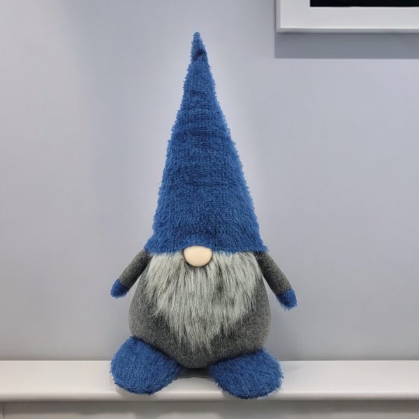 23" Blue And Gray Fabric Standing Gnome Sculpture - Image 2