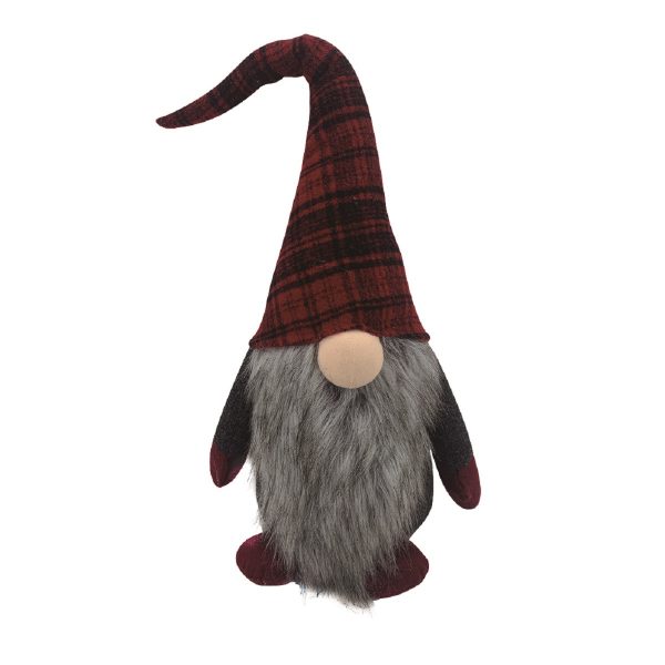 29" Red And Black Plaid Fabric Standing Gnome - Image 3