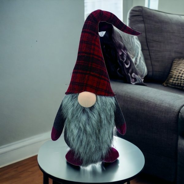 29" Red And Black Plaid Fabric Standing Gnome - Image 2