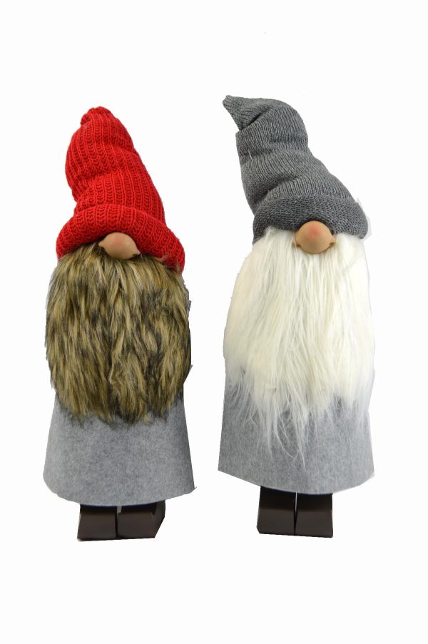 Set Of Two 19" Red And Grey Fabric Standing Gnomes - Image 3