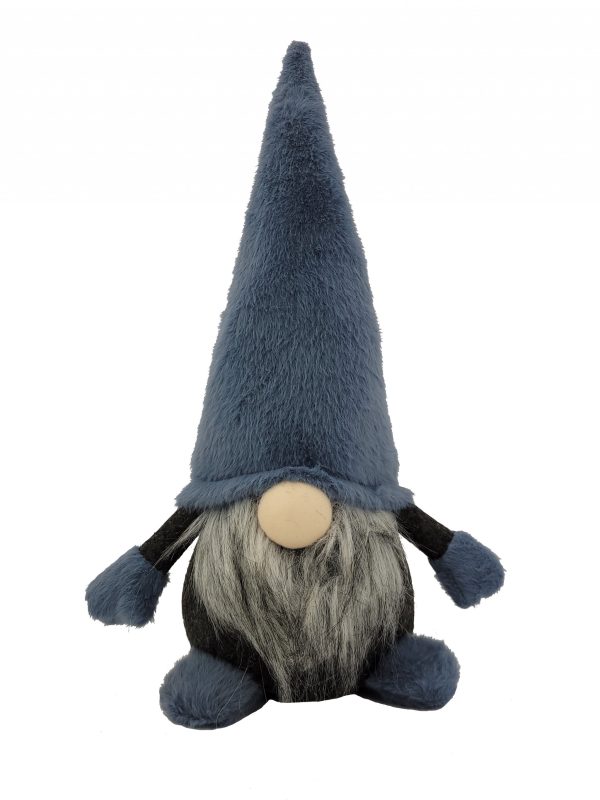 18" Slate Blue And Gray Fabric Standing Gnome Sculpture - Image 3