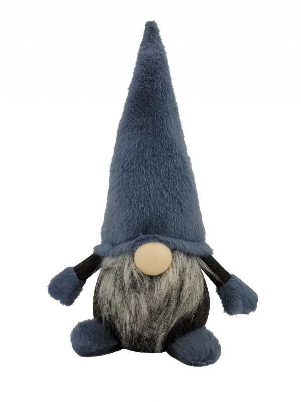 18" Slate Blue And Gray Fabric Standing Gnome Sculpture - Image 2
