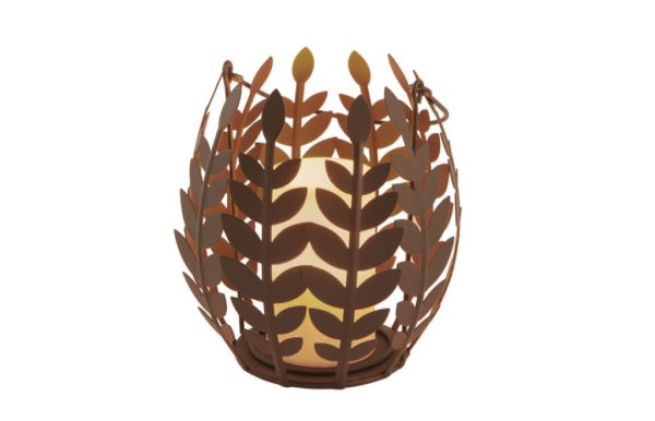 8" Bronze Iron Floral Centerpiece Hurricane Candle Holder With Candle - Image 2