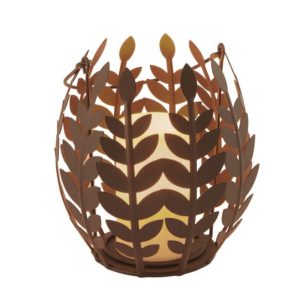 8" Bronze Iron Floral Centerpiece Hurricane Candle Holder With Candle