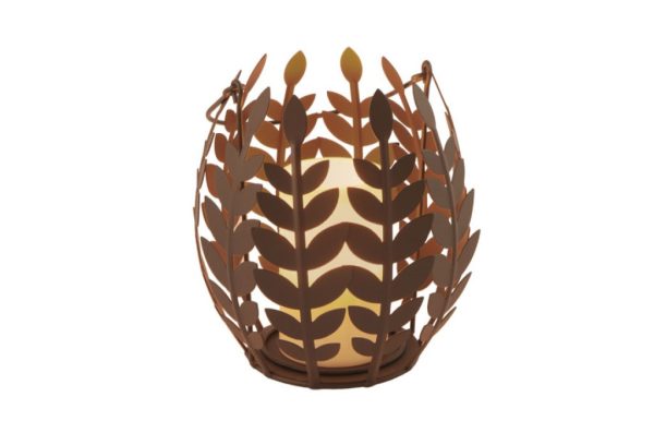 8" Bronze Iron Floral Centerpiece Hurricane Candle Holder With Candle