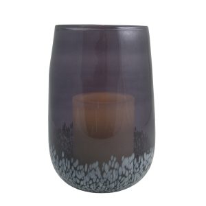 8" Gray and White Glass Tabletop Hurricane Candle Holder With Candle