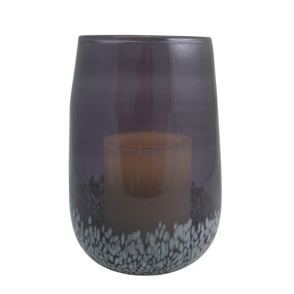 8" Gray and White Glass Tabletop Hurricane Candle Holder With Candle