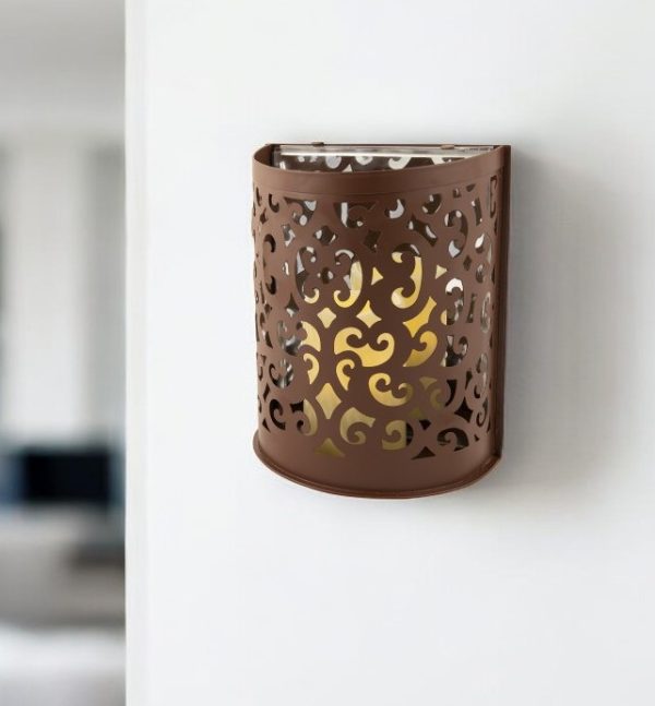 9" Brown Iron Floral Wall Sconce Candle Holder With Candle - Image 2