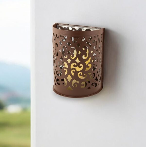 9" Brown Iron Floral Wall Sconce Candle Holder With Candle - Image 3