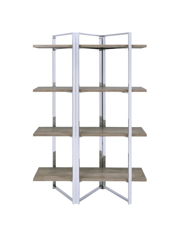72" Brown and Silver Metal Four Tier Etagere Bookcase - Image 3