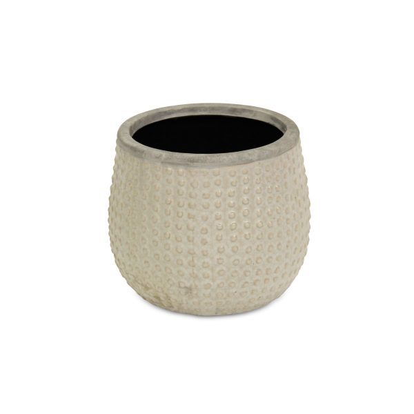 7" Beige Dot Ceramic Indoor Outdoor Round Pot Planter - Image 2
