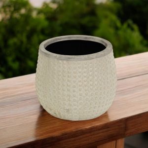 7" Beige Dot Ceramic Indoor Outdoor Round Pot Planter