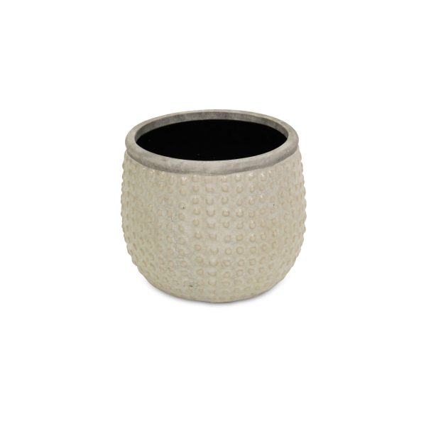 6" Beige Dot Ceramic Indoor Outdoor Round Pot Planter - Image 2