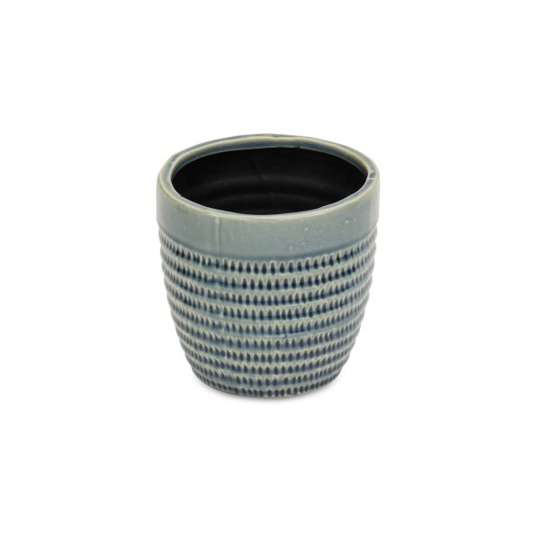 6" Aqua Striped Ceramic Indoor Outdoor Round Pot Planter - Image 3