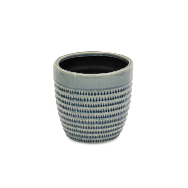 6" Aqua Striped Ceramic Indoor Outdoor Round Pot Planter - Image 2