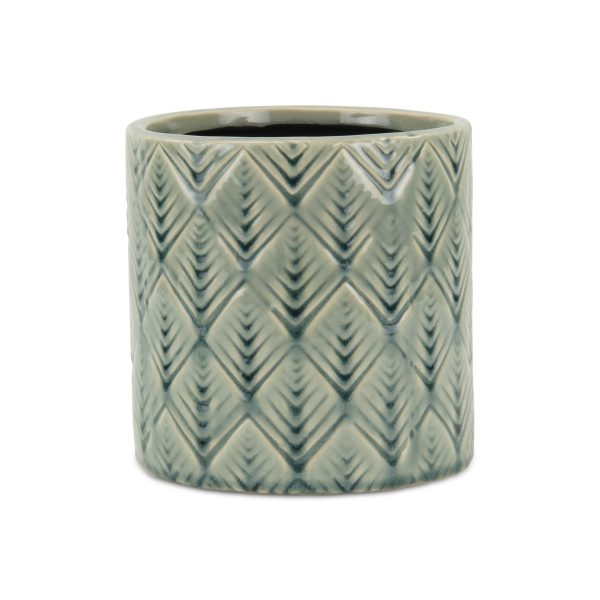 6" Green Geometric Ceramic Indoor Outdoor Round Pot Planter - Image 2