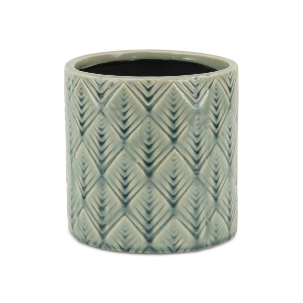 6" Green Geometric Ceramic Indoor Outdoor Round Pot Planter - Image 3