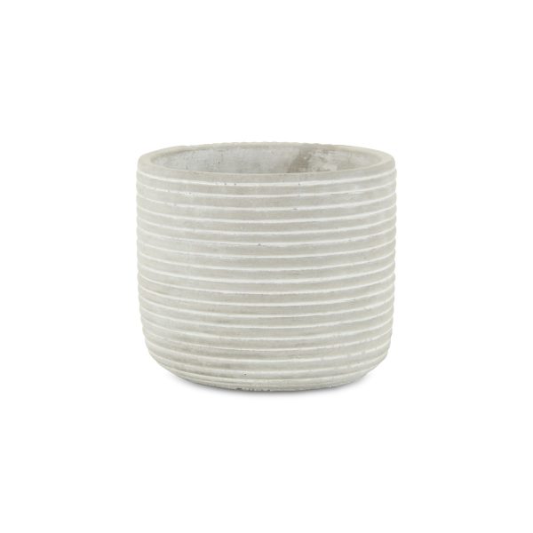 7" Light Gray Striped Cement Indoor Outdoor Round Pot Planter - Image 3