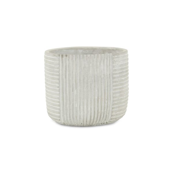 7" Light Gray Striped Cement Indoor Outdoor Round Pot Planter - Image 2