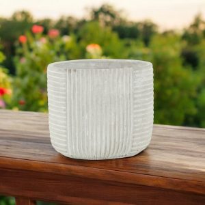 7" Light Gray Striped Cement Indoor Outdoor Round Pot Planter