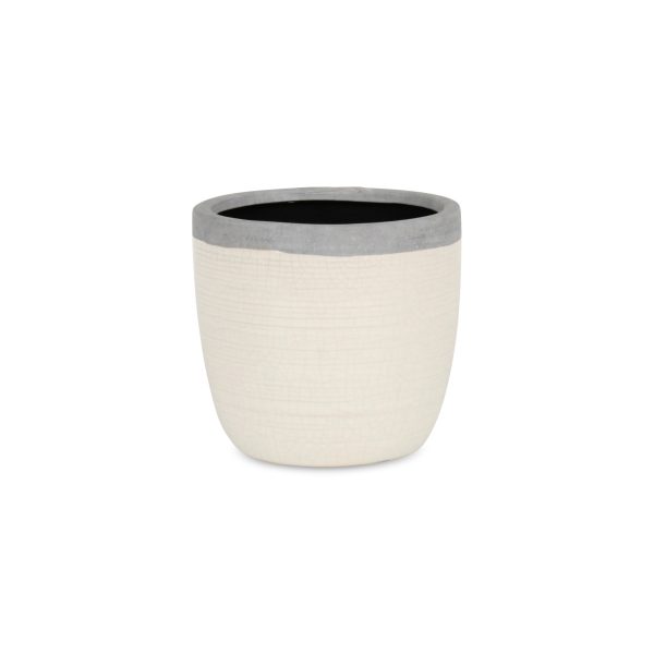 6" Cream and Gray Crackle Glaze Ceramic Indoor Outdoor Round Pot Planter - Image 2