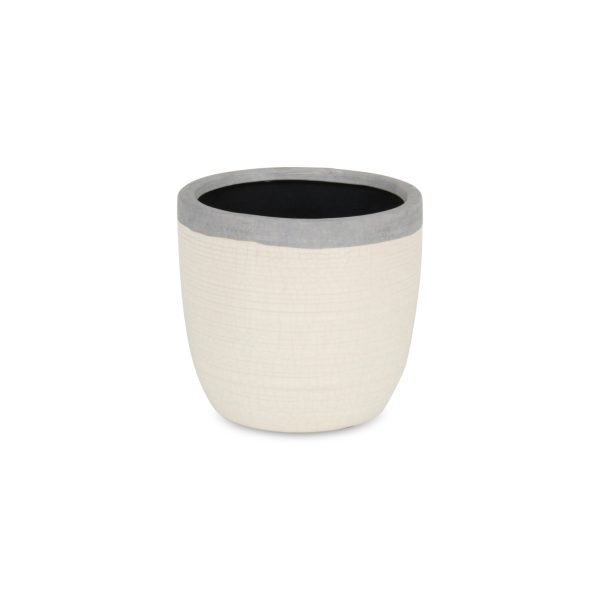 6" Cream and Gray Crackle Glaze Ceramic Indoor Outdoor Round Pot Planter - Image 3