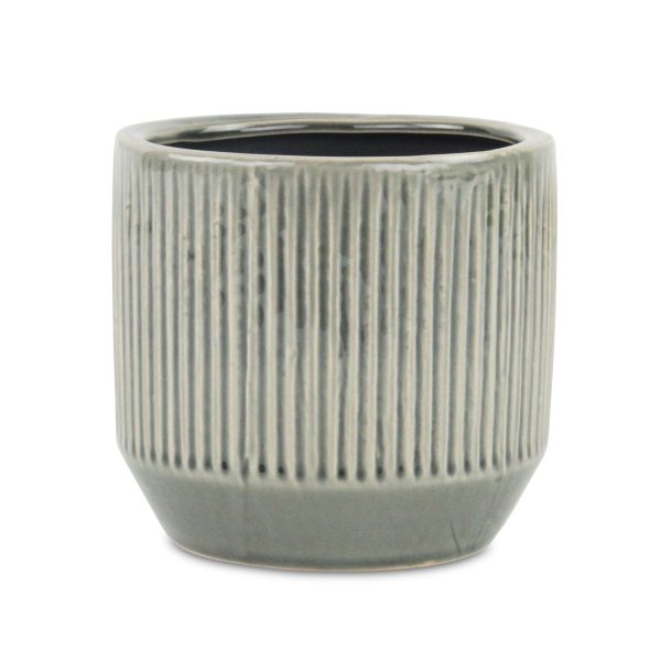 6" Gray Striped Ceramic Indoor Outdoor Round Pot Planter - Image 3