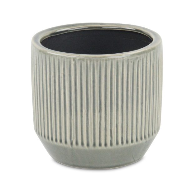 6" Gray Striped Ceramic Indoor Outdoor Round Pot Planter - Image 2