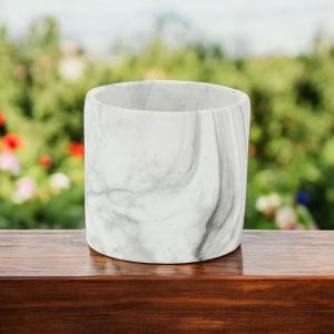 6" White and Gray Marbleized Ceramic Indoor Outdoor Round Pot Planter