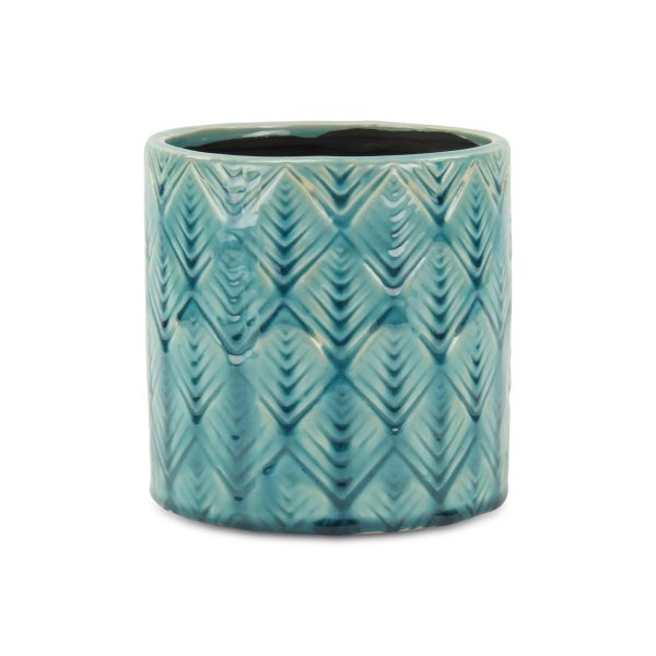 6" Turquoise Geometric Ceramic Indoor Outdoor Round Pot Planter - Image 3