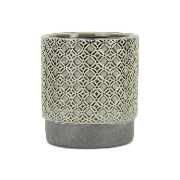 6" Gray Geometric Ceramic Indoor Outdoor Round Pot Planter - Image 3