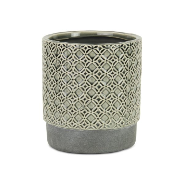 6" Gray Geometric Ceramic Indoor Outdoor Round Pot Planter - Image 2